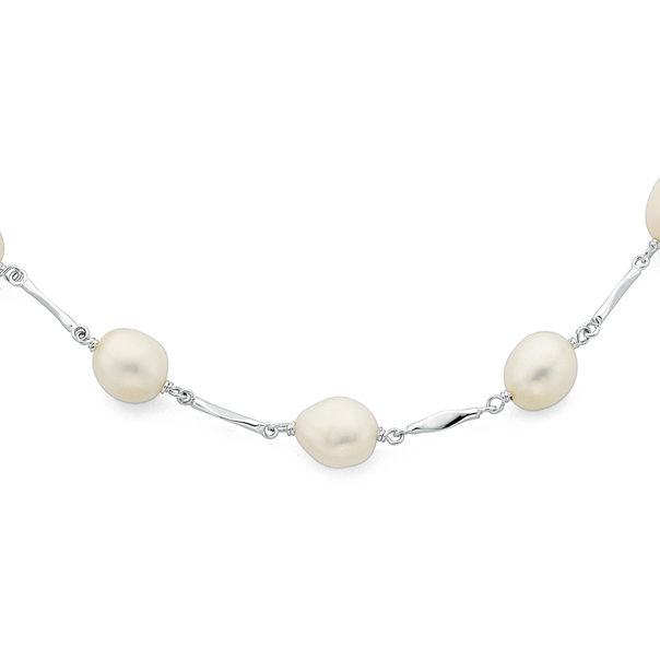 Sterling Silver Freshwater Pearl Twist Bar Necklace