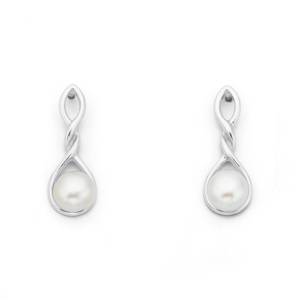 Sterling Silver Freshwater Pearl Twist Studs in White Pascoes