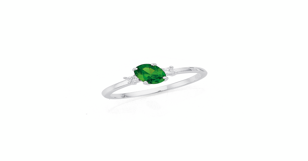 Sterling Silver Green Cubic Zirconia Cluster Ring in Green | Pascoes