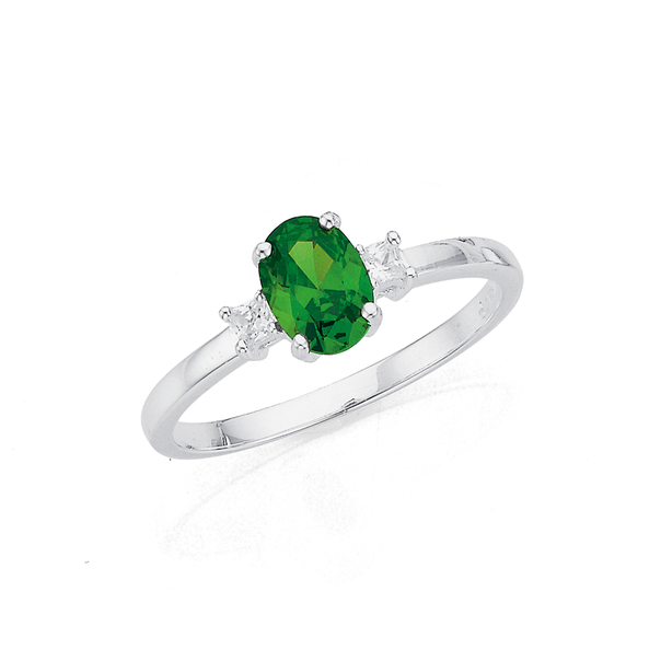 Sterling Silver Green Cubic Zirconia Cluster Ring