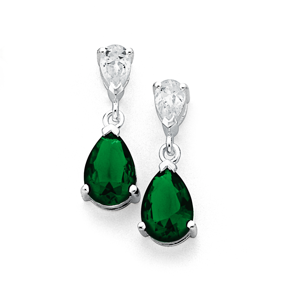 Green silver earrings deals
