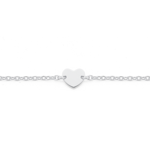 Sterling Silver Heart Bracelet 18cm