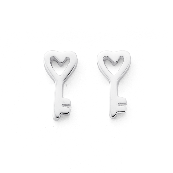 Sterling Silver Heart Key Studs