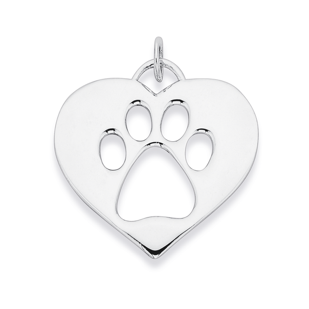 Sterling Silver Heart with Paw Print Pendant