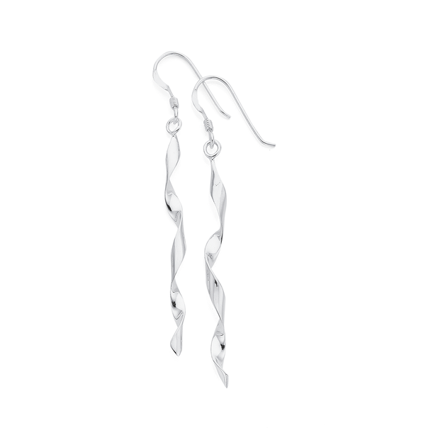 Sterling Silver Long Ribbon Drop Earrings