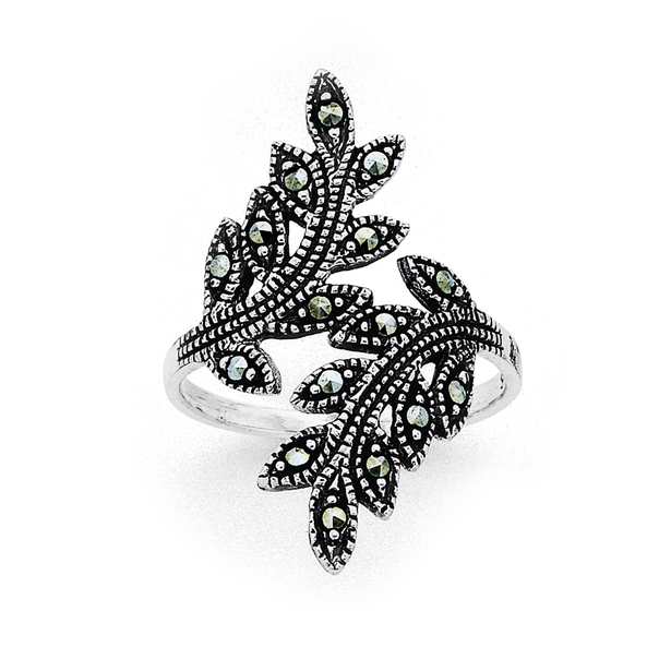 Sterling Silver Marcasite Leaves Ring