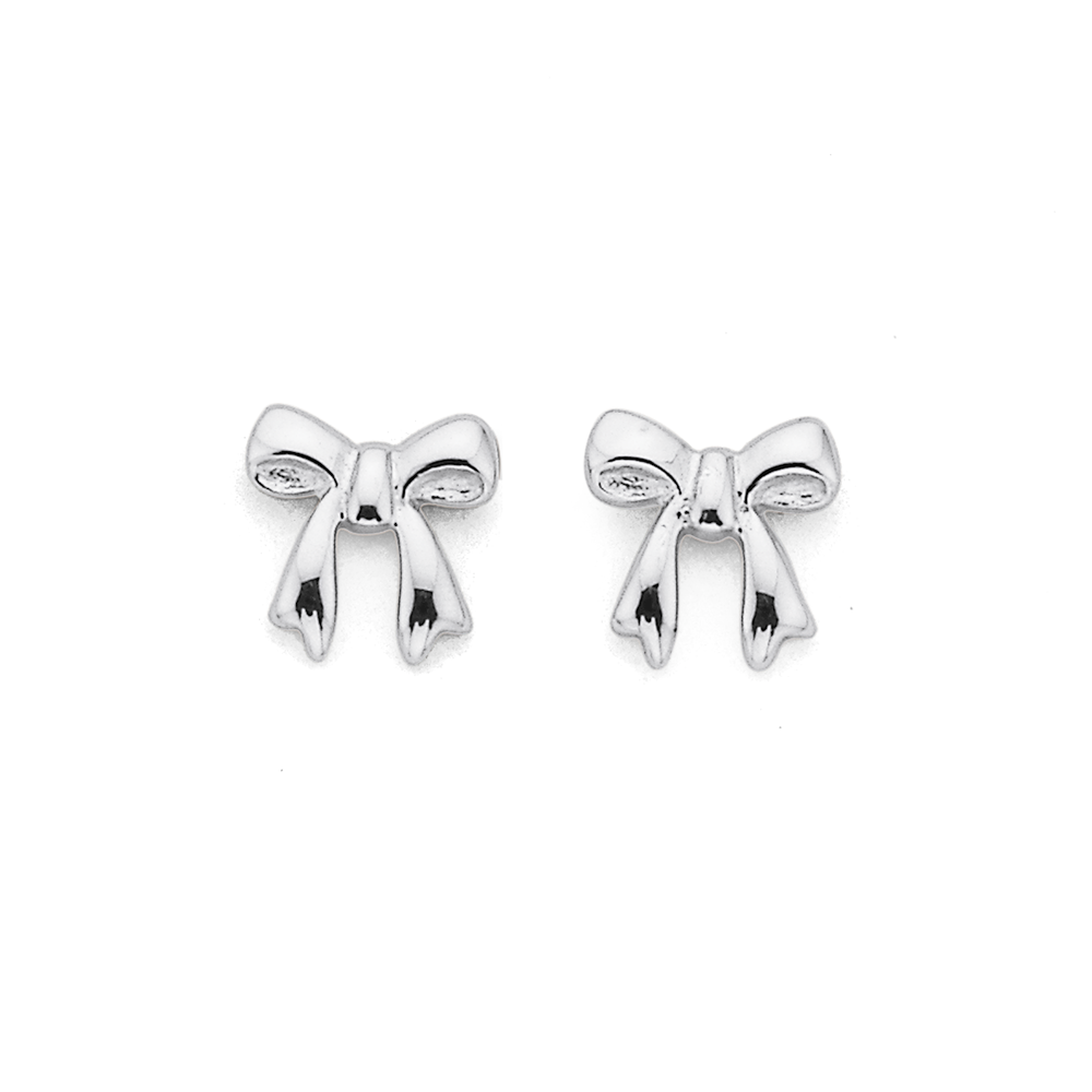 Sterling Silver Diamond Bow Necklet & Stud Earring Set