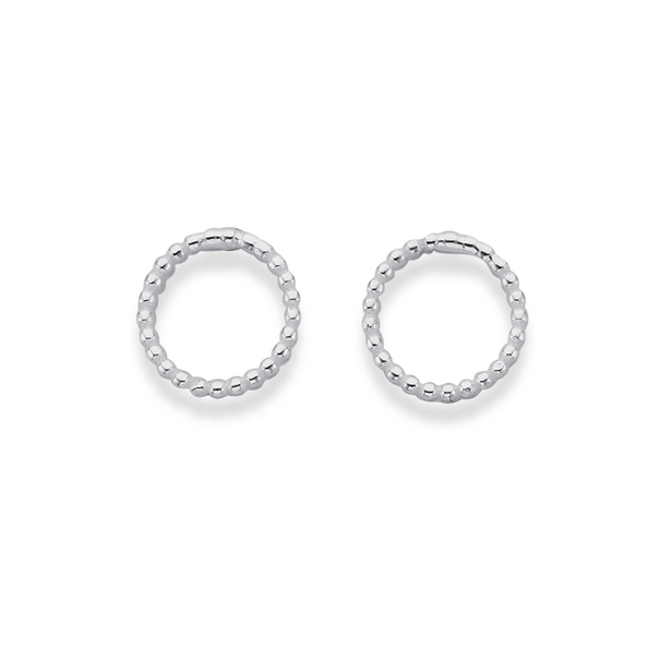 Sterling Silver Mini Open Circle Beaded Stud Earrings
