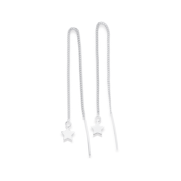 Sterling Silver Mini Stars on Chain Thread Earrings