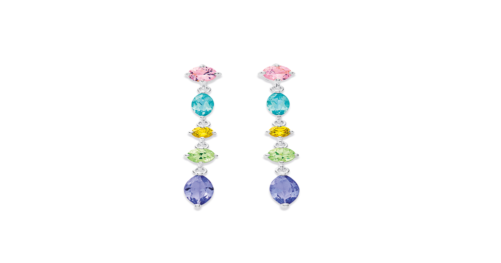 Sterling Silver Multi Colour Cubic Zirconia Drop Earrings in Multi ...