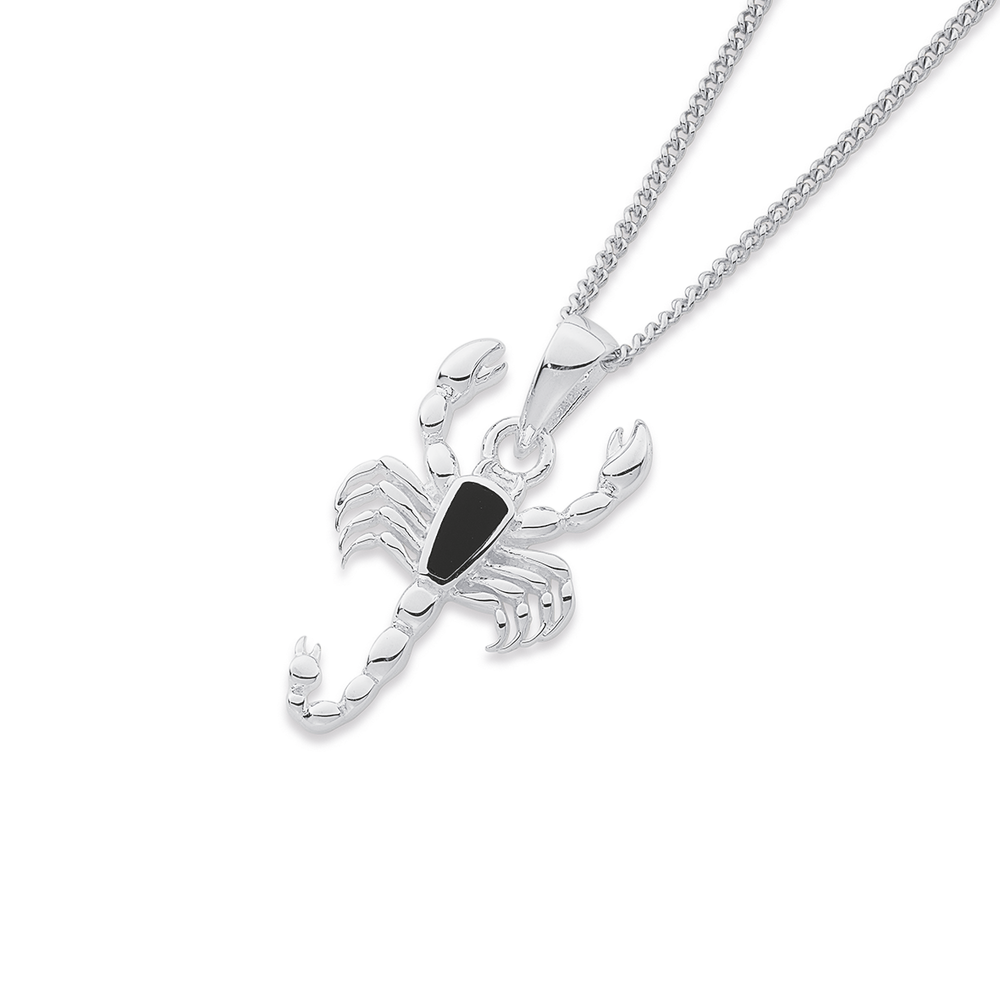 Sterling Silver Onyx Scorpion Pendant in Black Pascoes