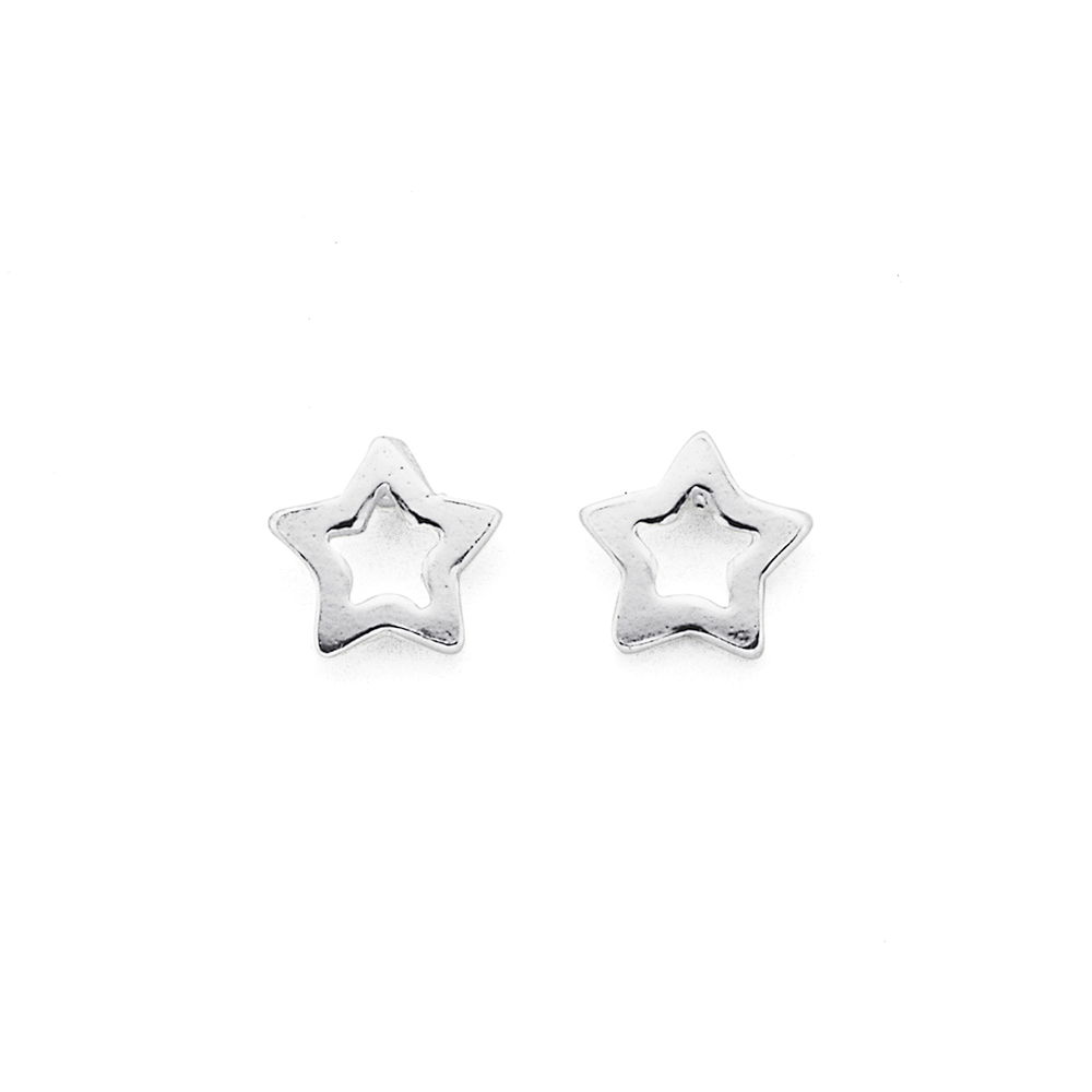 Sterling Silver Open Star Stud Earrings Pascoes