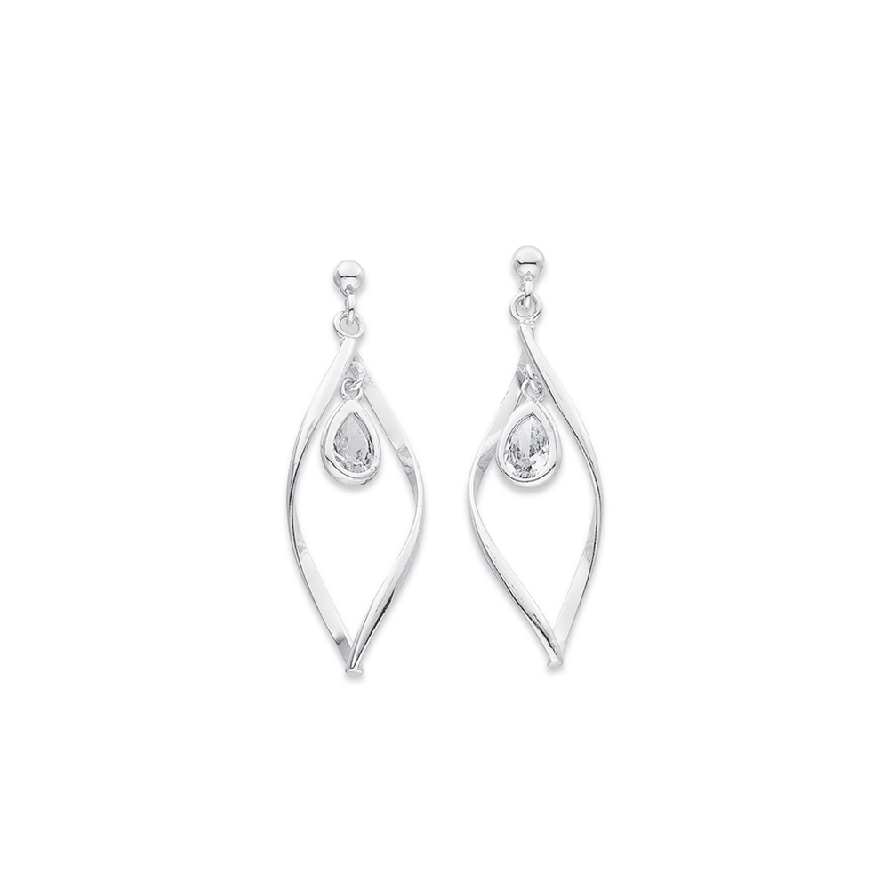Sterling Silver Pear Cubic Zirconia Earrings in Clear Pascoes