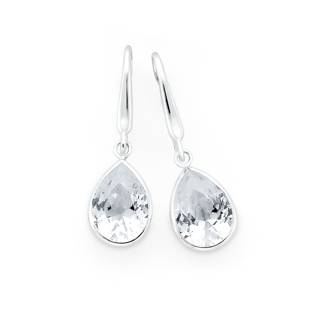 Sterling Silver Pear Cubic Zirconia Hook Earrings