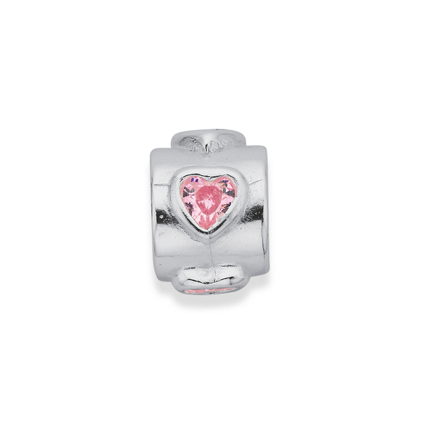 Sterling Silver Pink CZ Heart Bead Charm