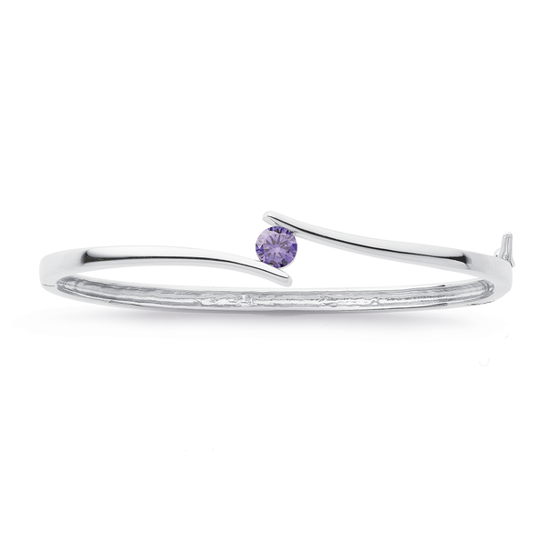 Sterling Silver Purple Cubic Zirconia Crossover Bangle