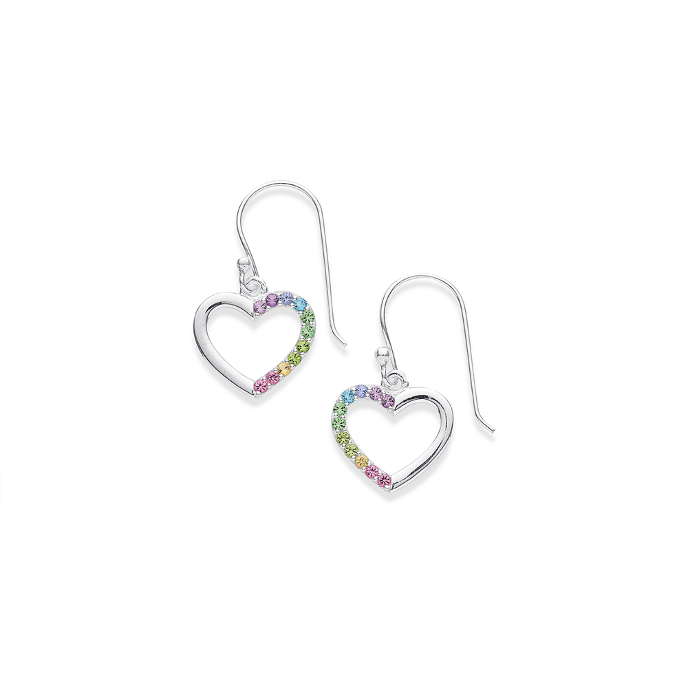 Sterling Silver Rainbow Cubic Zirconia Heart Earrings in Clear
