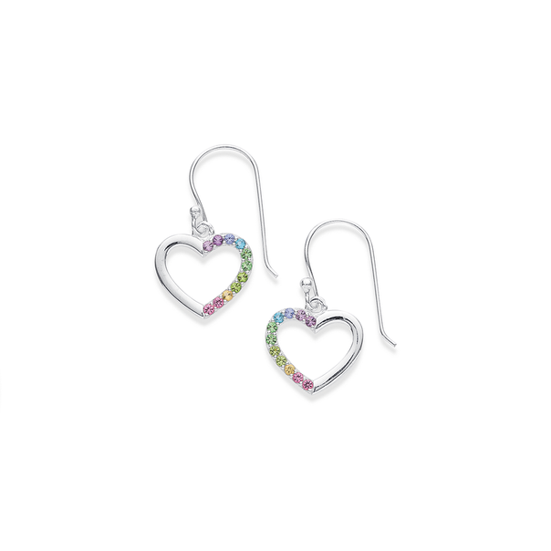 Sterling Silver Rainbow Cubic Zirconia Heart Earrings
