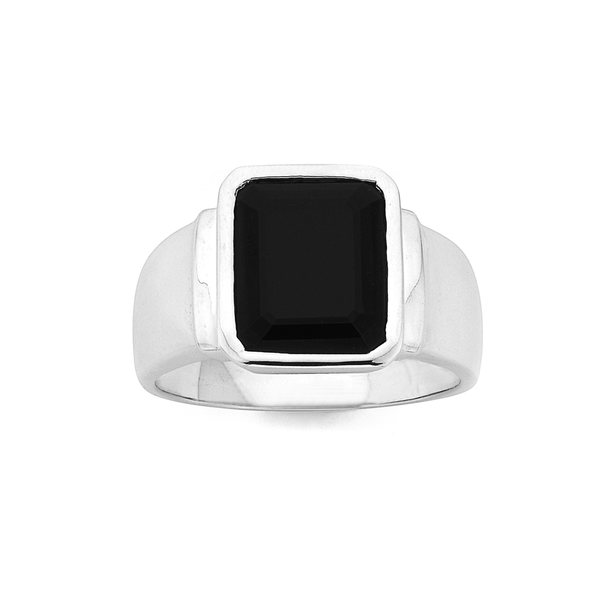 Sterling Silver Rectangle Onyx Ring