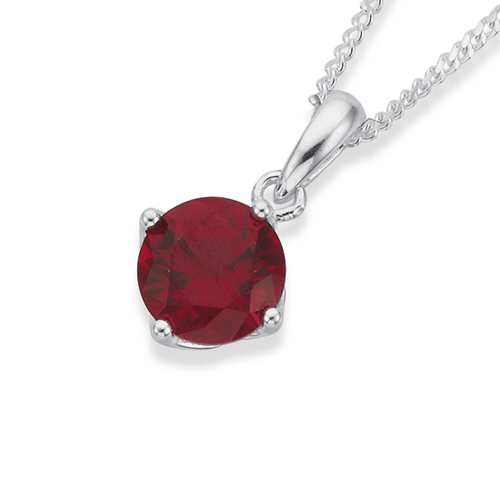 Sterling Silver Red Cubic Zirconia 6.5mm Claw Set Pendant in Red