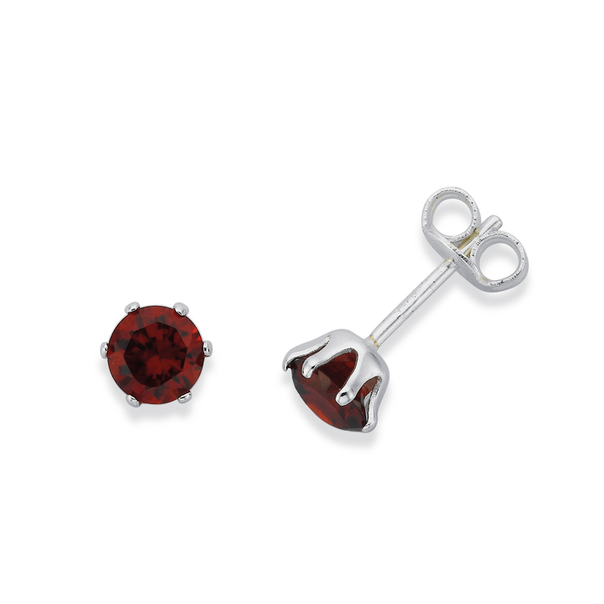 Sterling Silver Red CZ Round 6-Claw Stud Earrings