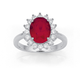 Sterling Silver Red Glass & Cubic Zirconia Cluster Ring