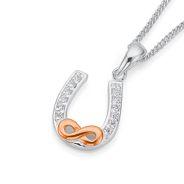 Sterling Silver & Rose Gold Plated Cubic Zirconia Horseshoe Pendant