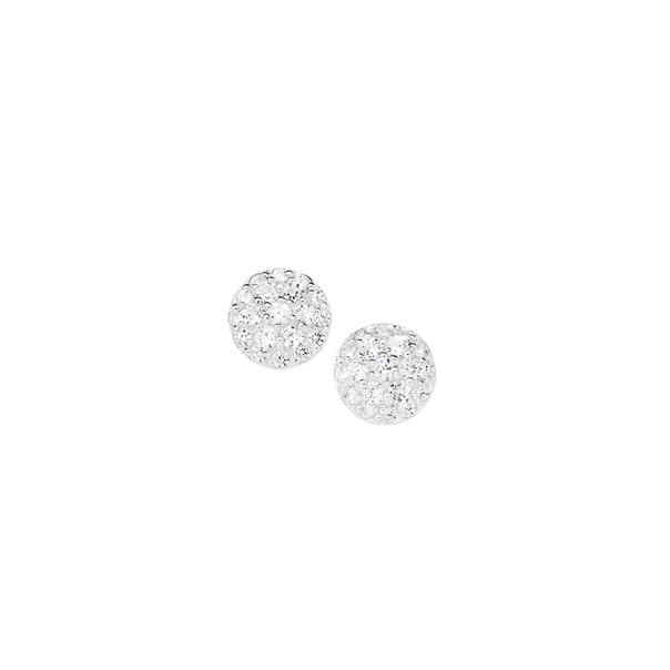 Sterling Silver Round Cubic Zirconia Pave Studs