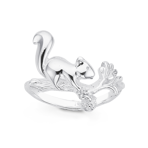 Sterling Silver Squirrel & Acorn Ring