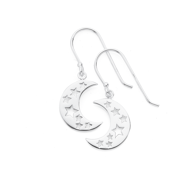 Sterling Silver Star and Moon Hook Earrings