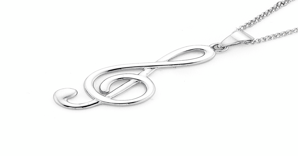 Sterling Silver Treble Clef Musical Note Pendant | Pascoes