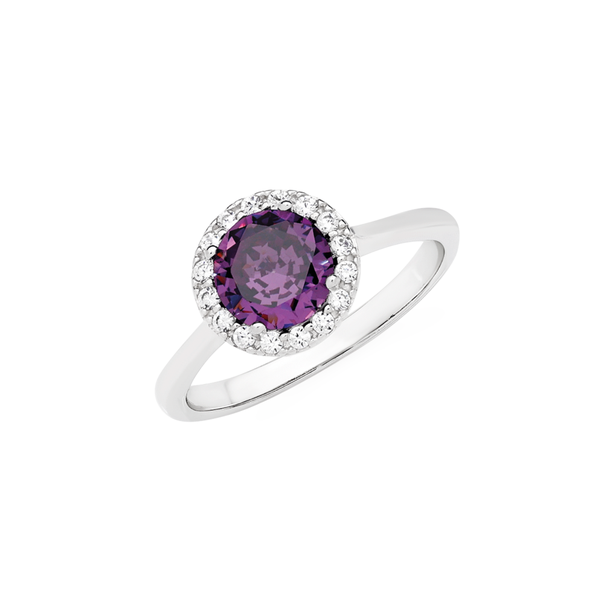 Sterling Silver Violet Cubic Zirconia Cluster Ring