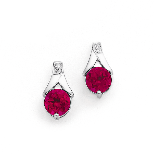 Synthetic Ruby & Cubic Zirconia Earrings in Sterling Silver