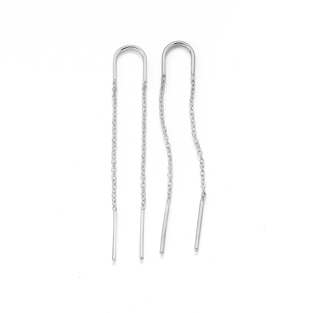 Sterling Silver Crystal Ball Thread Earrings in White Pascoes