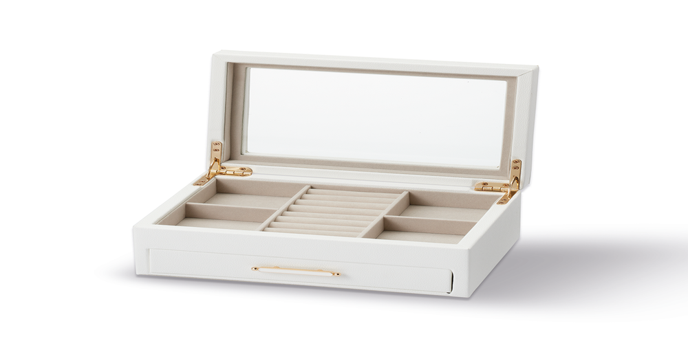 White Leatherette Jewellery Box With Drawer in White Pascoes